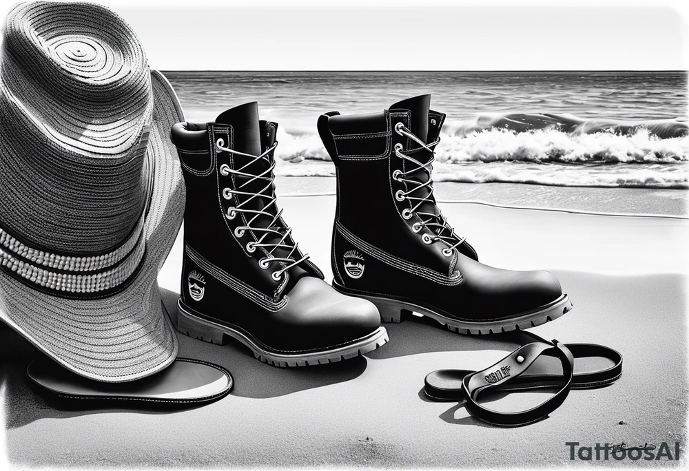 Keep it simple. A pair of timberland boots. two flip flops and a cowboyhat on the Beach. tattoo idea