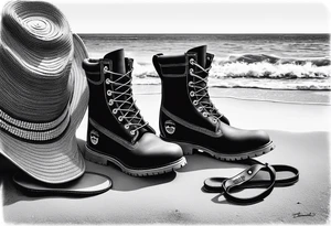 Keep it simple. A pair of timberland boots. two flip flops and a cowboyhat on the Beach. tattoo idea