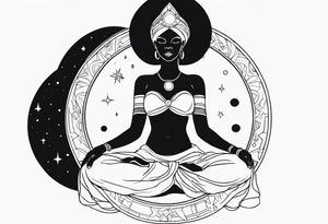 Black woman, royalty, enlightenment, wisdom, astronomy, cancer zodiac, natural, full arm tattoo idea