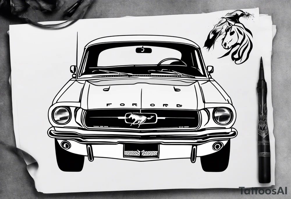 1960 ford mustang front view tattoo idea