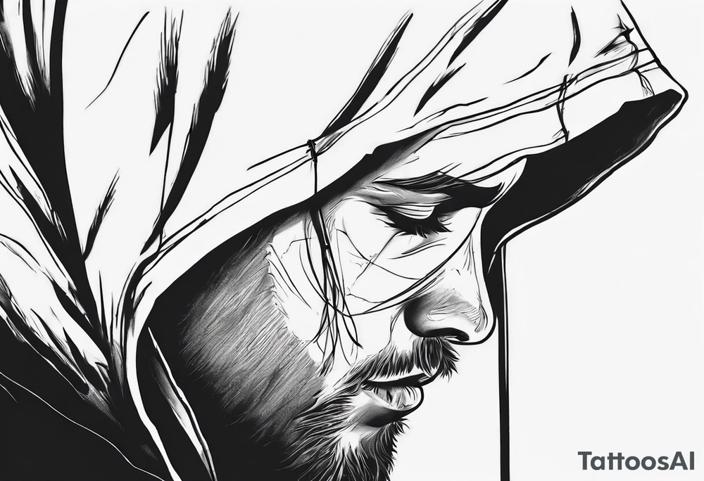 The side view of a person in a hoodie, looking down. tattoo idea