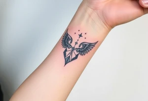 cast all your anxiety on him because he cares for you" with angels tattoo idea