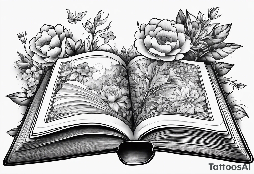 An open book with flowers growing out of it tattoo idea
