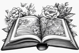 An open book with flowers growing out of it tattoo idea