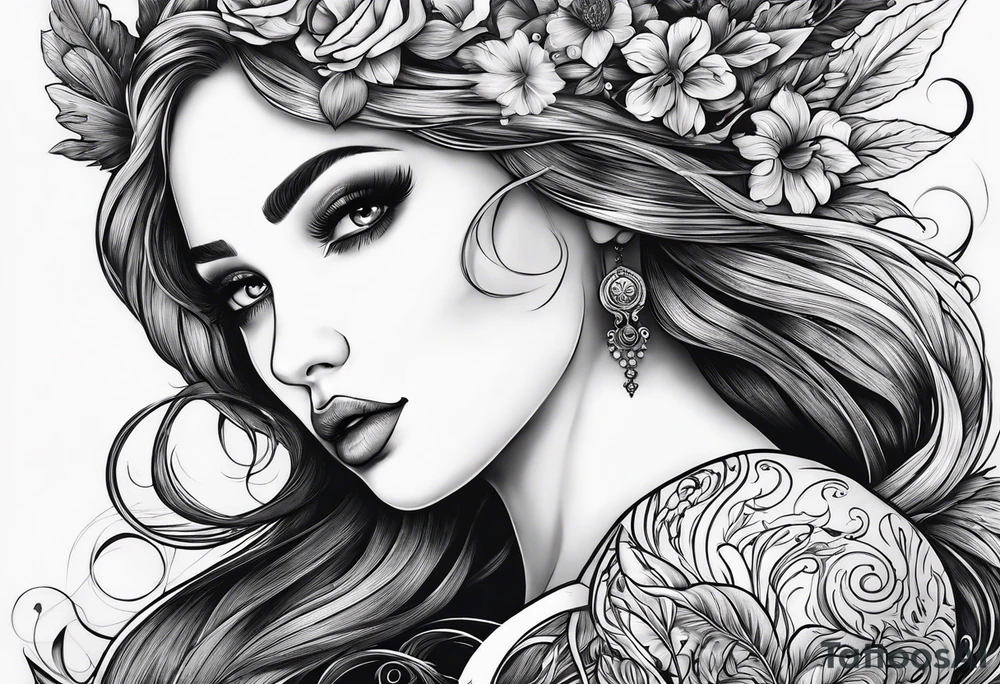 Russian mermaid creepy tattoo idea
