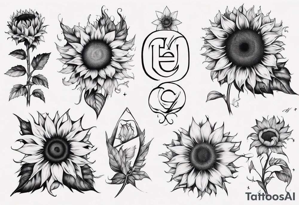 combining the letters E and H with a sunflower tattoo idea combining the letters E and H with a sunflower tattoo idea
