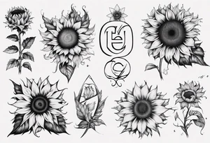 combining the letters E and H with a sunflower tattoo idea