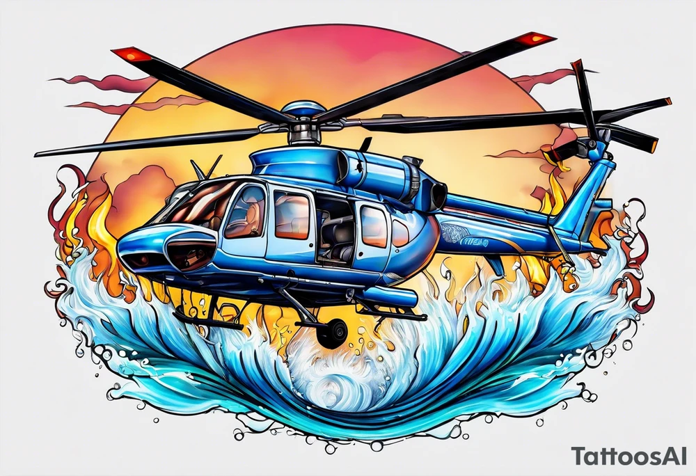 a helicopter dropping water on a fire tattoo idea