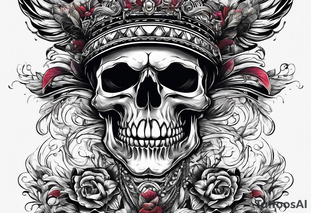 Open mouth skull with road coming out mouth tattoo idea