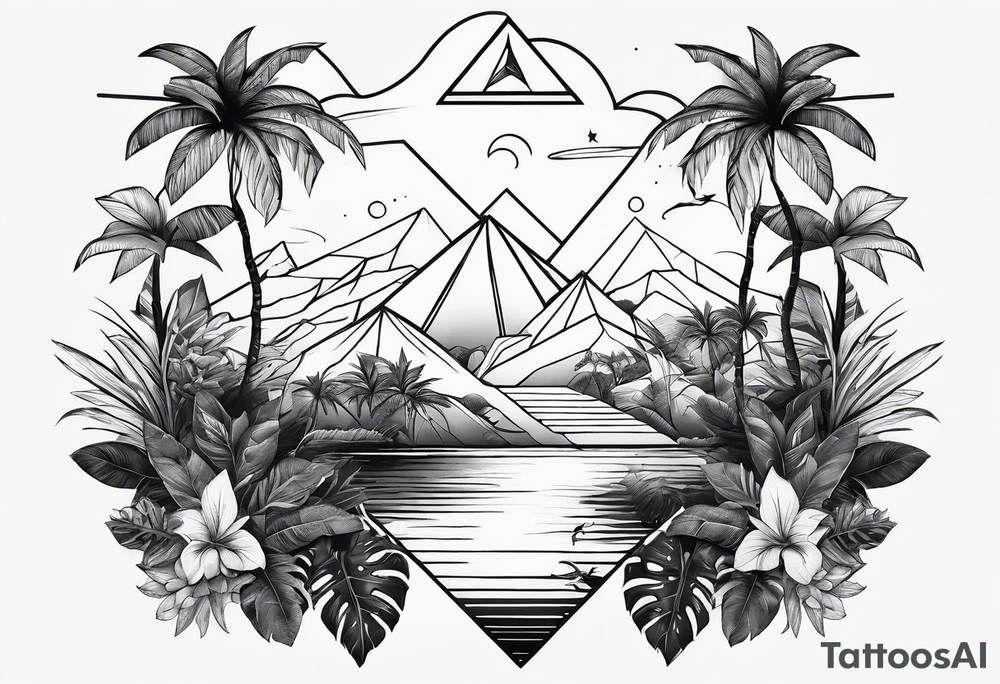 thick line art of space and jungle in 3 triangle shape tattoo idea thick line art of space and jungle in 3 triangle shape tattoo idea