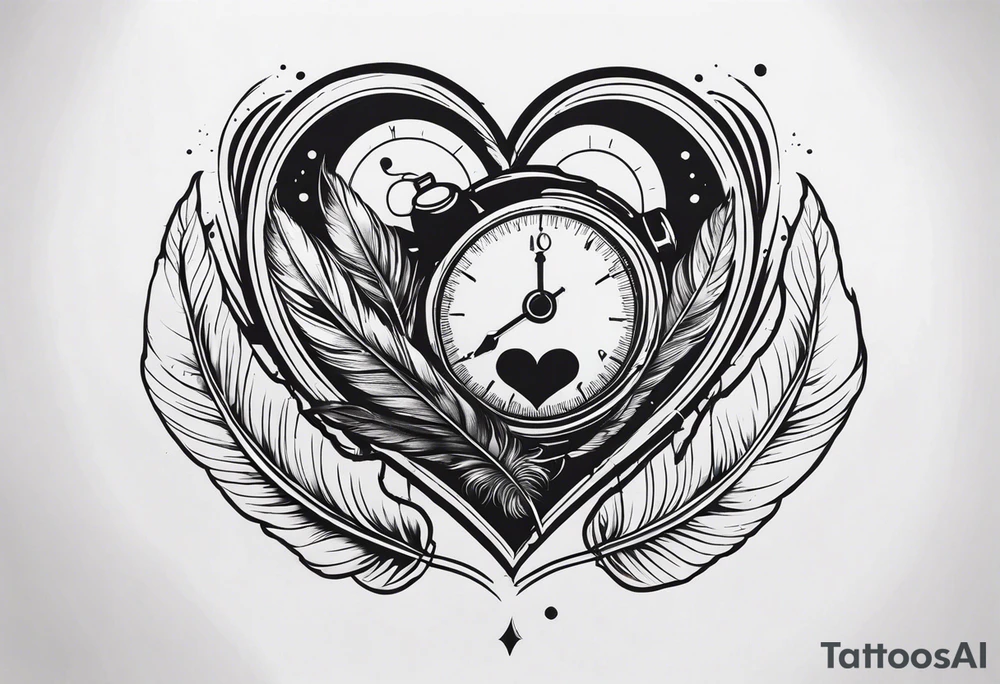 death scale weight heart and feather tattoo idea