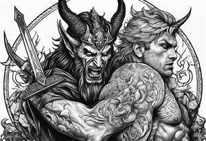 Satan getting stabbed in the back tattoo idea
