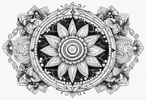 Solar system with geometric shapes and flowers tattoo idea