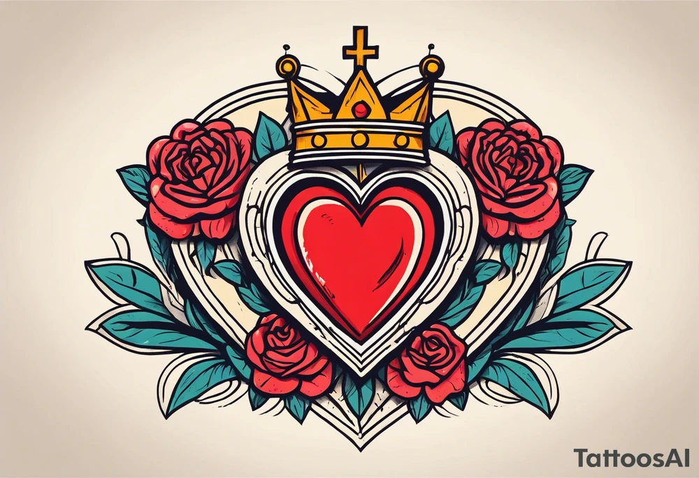 sacred heart vintage traditional tattoo simple sketch old school bold colors with banner christian
symbol
flowers crown on top of heart tattoo idea