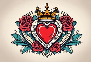 sacred heart vintage traditional tattoo simple sketch old school bold colors with banner christian
symbol
flowers crown on top of heart tattoo idea