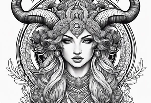 Aries goddess with ram horns tattoo idea