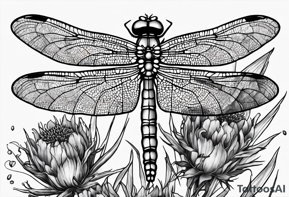 Dragonfly in amber with lavender and thistle tattoo idea