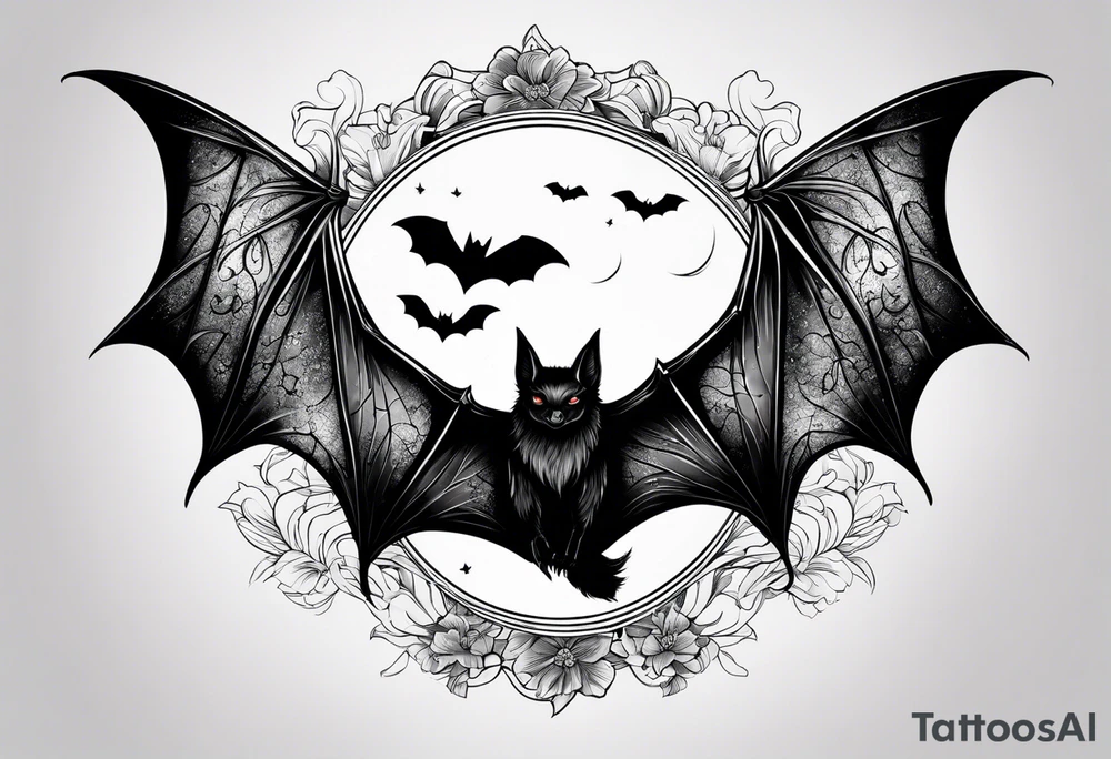 Fines flowers bat night sky tattoo idea
