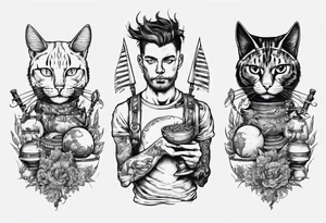 Warrior in the harder feeding a cat with the world on his shoulders tattoo idea