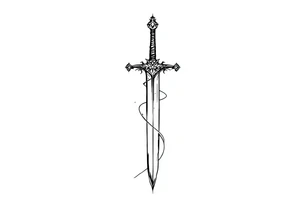 Relentless, sword, Christian, family, happiness tattoo idea