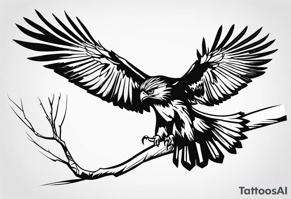 Hawk taking off from breaking branch tattoo idea