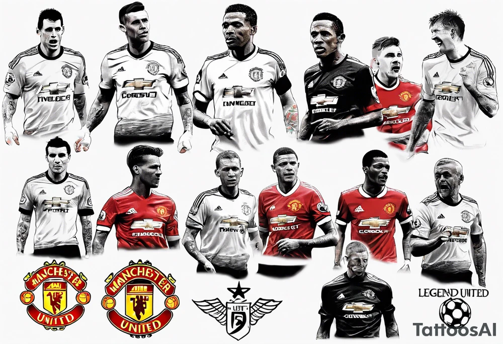 Manchester United legends at a table tattoo idea