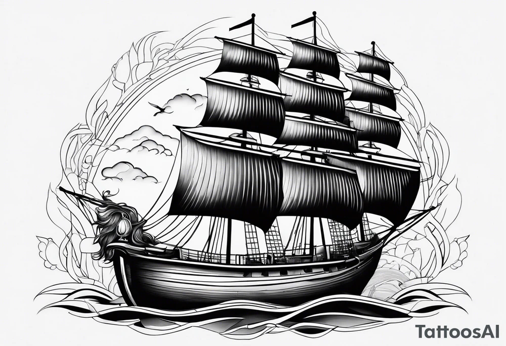 Animais marinhos, barco, âncora, bússola tattoo idea
