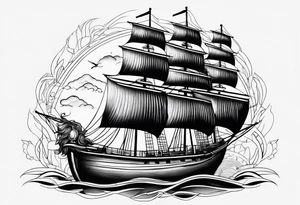 Animais marinhos, barco, âncora, bússola tattoo idea