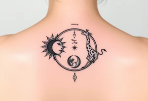 Gemini and sagittarius in a yin and yang theme, sun and moons with a giraffe tattoo idea