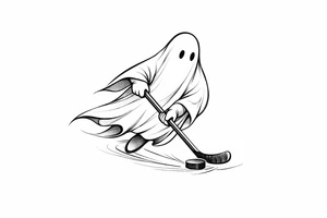 Minimalist ghost silhouette stickhandling a puck on ice tattoo idea