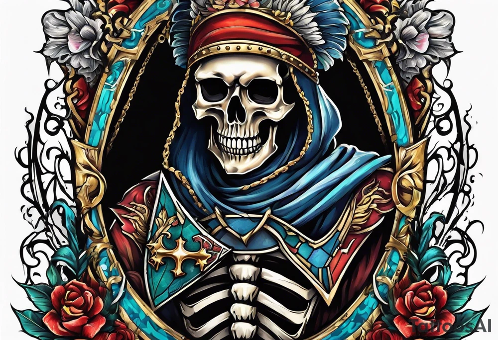 skeleton holding a shield with a cross on it tattoo idea