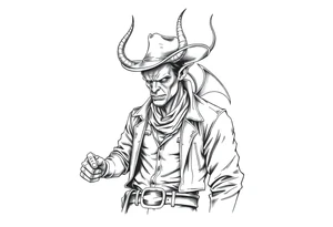 demon in cowboy-clothing,desert. tattoo idea