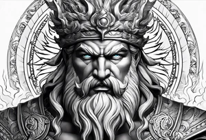 Zeus holding Lightning balls with Lightning eyes asserting dominance tattoo idea