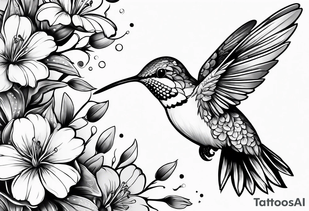 hummingbird and flowers tattoo idea