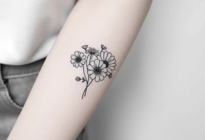 Small flower bouquet with order of flowers, daisy, cosmo, poppy, chrysanthemum, cosmo tattoo idea