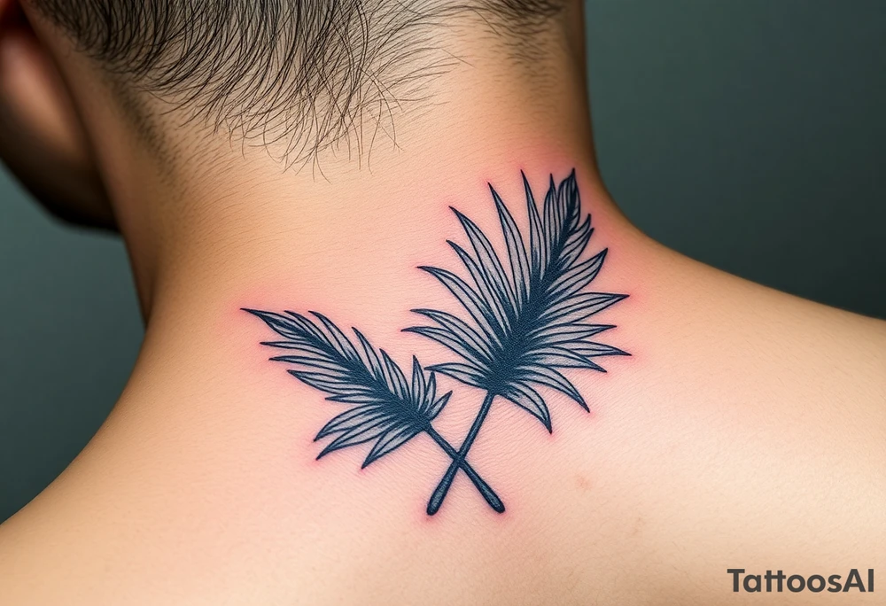 large woven palm leaves tattoo idea