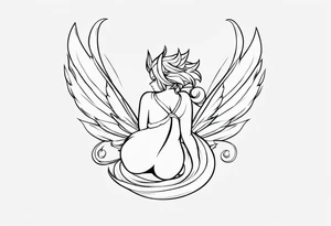 No color fairy with a tail inspired by the logo of the show called Fairy Tail in a fetal position leaning in and forward tattoo idea