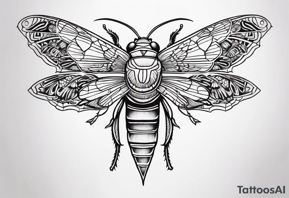 cicada on top of red lace tattoo idea