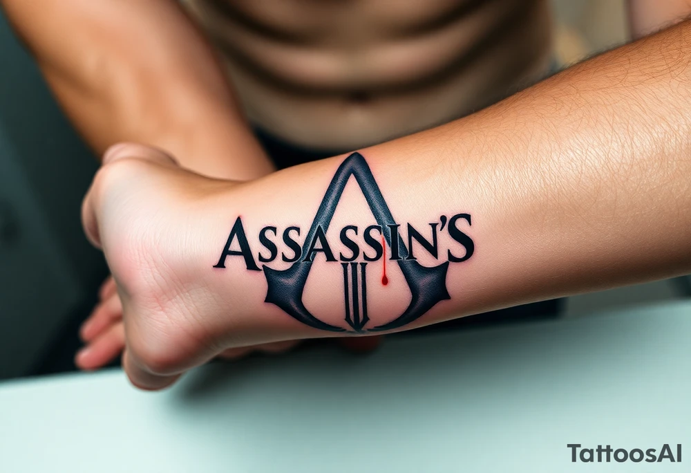 Assassins Creed logo with English flag and a sword with blood tattoo idea