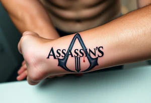 Assassins Creed logo with English flag and a sword with blood tattoo idea