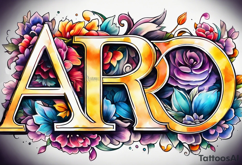 The letters AR together with the words always ready going down the side of the letters tattoo idea