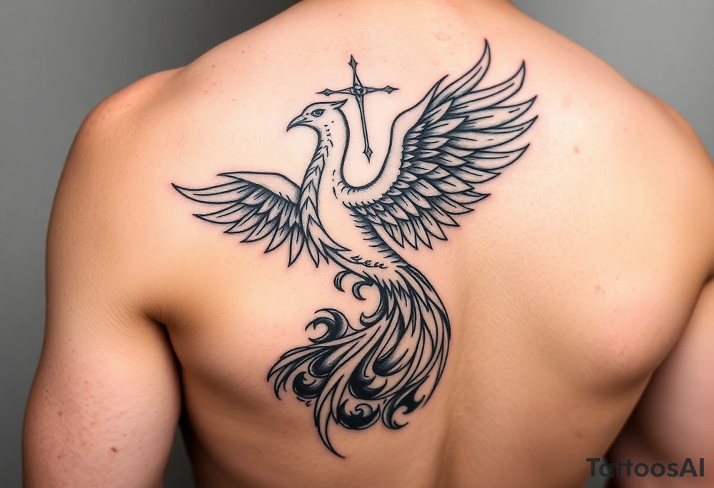 Side arm tattoo with the phoenix rising from the ashes linked with libra sign and based on discipline and the help of God tattoo idea