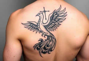 Side arm tattoo with the phoenix rising from the ashes linked with libra sign and based on discipline and the help of God tattoo idea