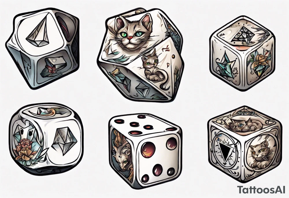 Dice with cat inside tattoo idea