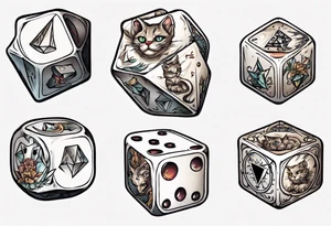 Dice with cat inside tattoo idea