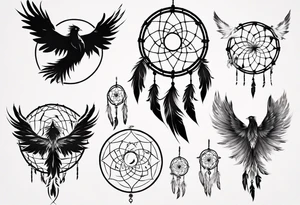Phoenix flying firy dream catcher tattoo idea