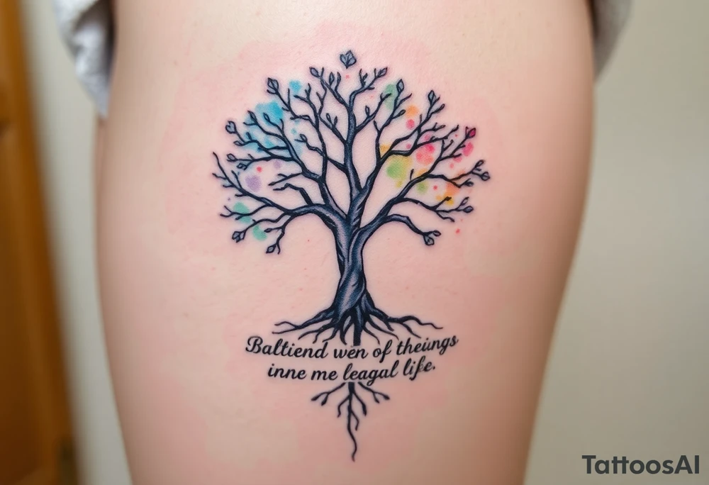 magical tree of life with a saying underneath tattoo idea