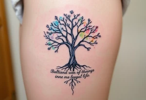 magical tree of life with a saying underneath tattoo idea