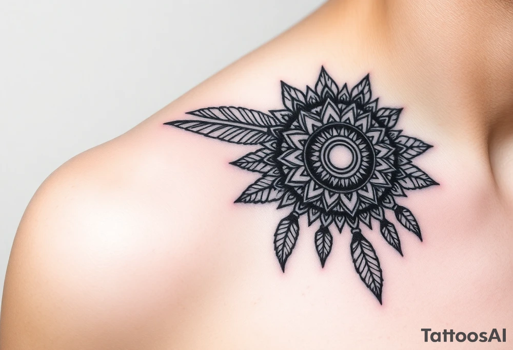 spiritual feathers ornamental mandala shaman tattoo idea