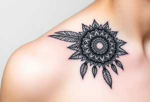 spiritual feathers ornamental mandala shaman tattoo idea